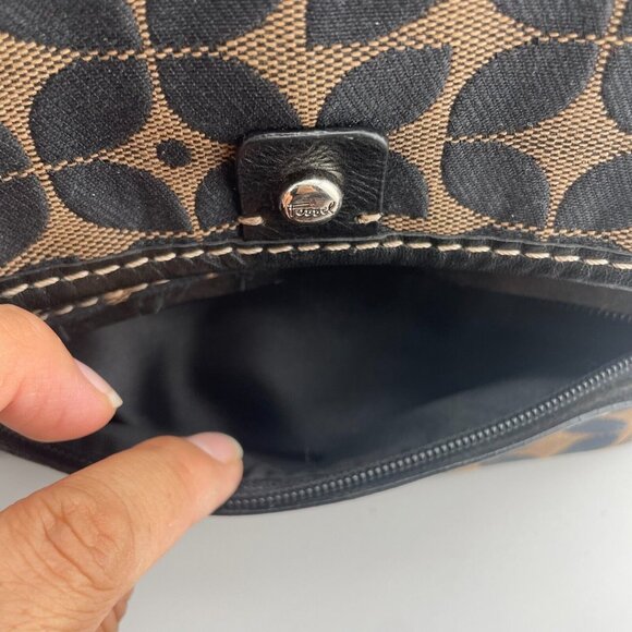 Fossil Signature Print Black/Brown Fabric Adjustable Crossbody Purse Vintage - Picture 7 of 15